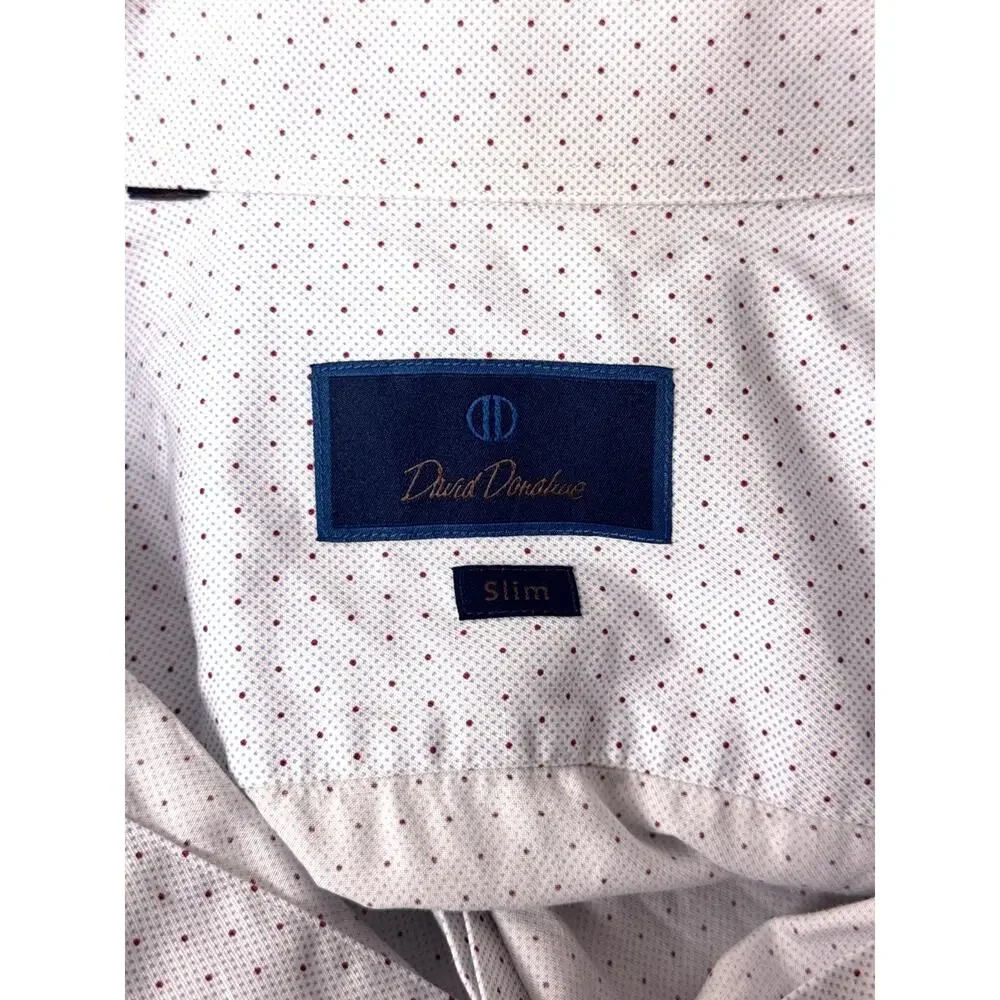 David Donahue Dress Shirt 16 Mens Slim Fit White Polka Dot 23/33